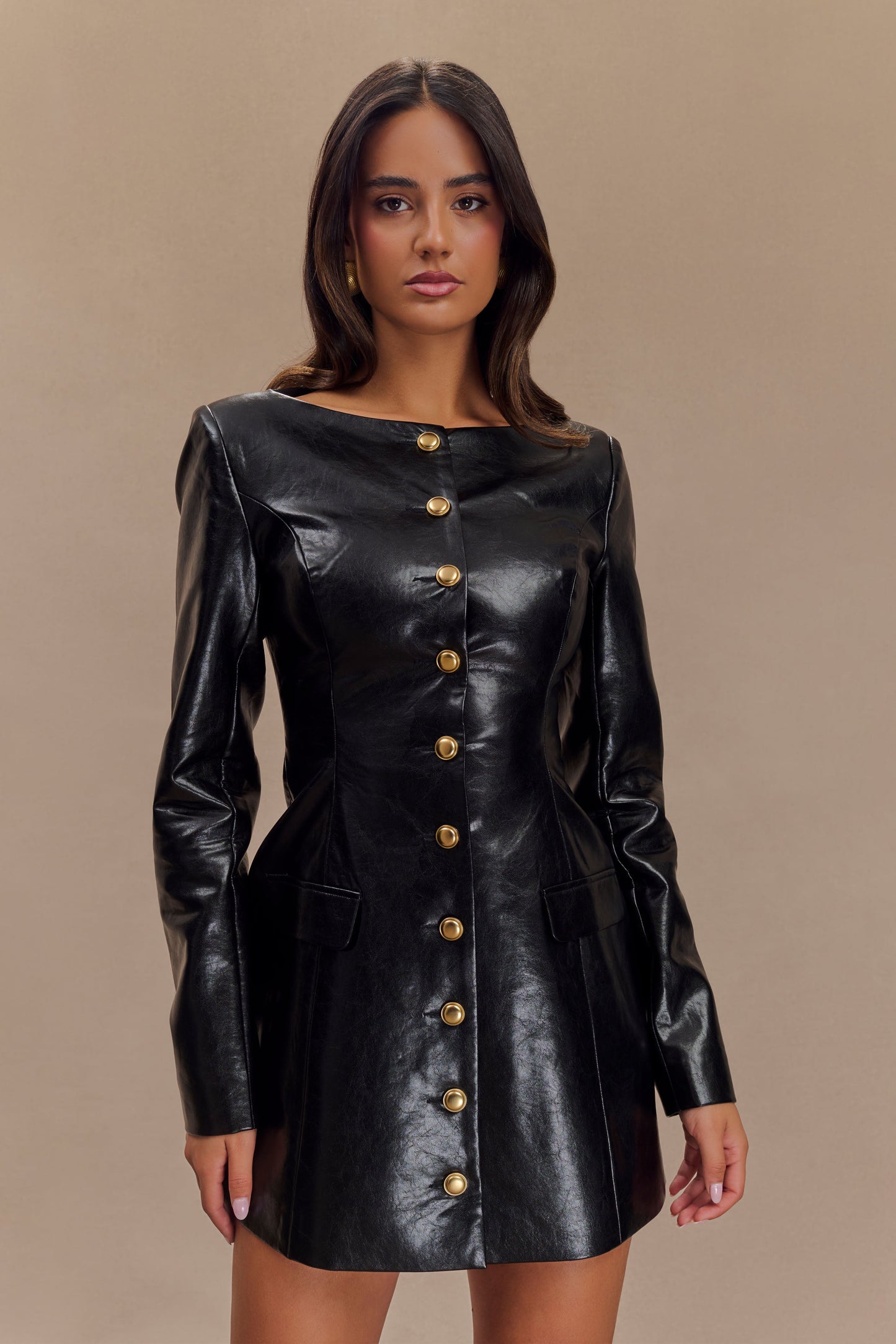 Vestido corto de cuero sintético Nancy - Negro