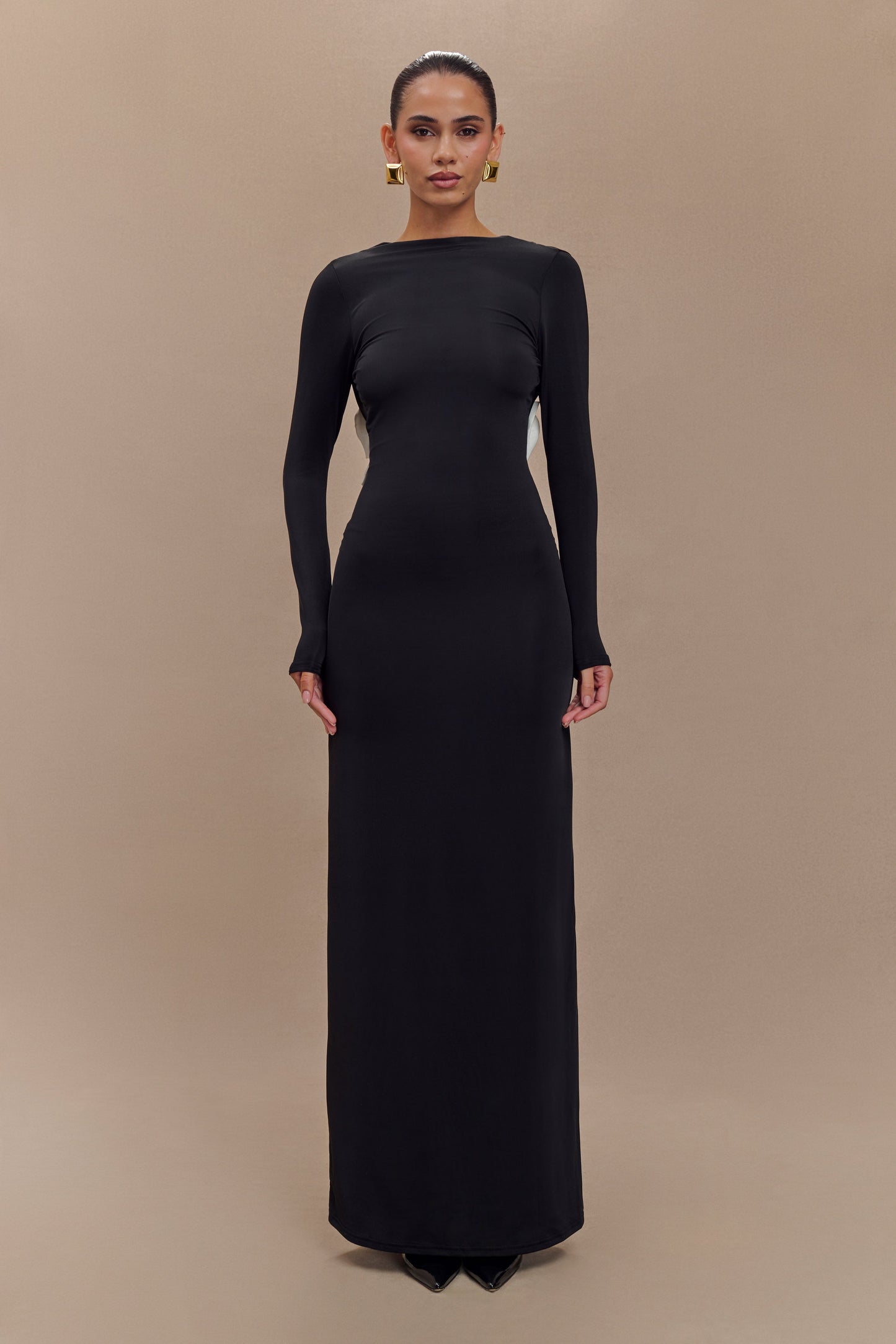 Vestido largo Bennett Slinky de manga larga - Negro y blanco