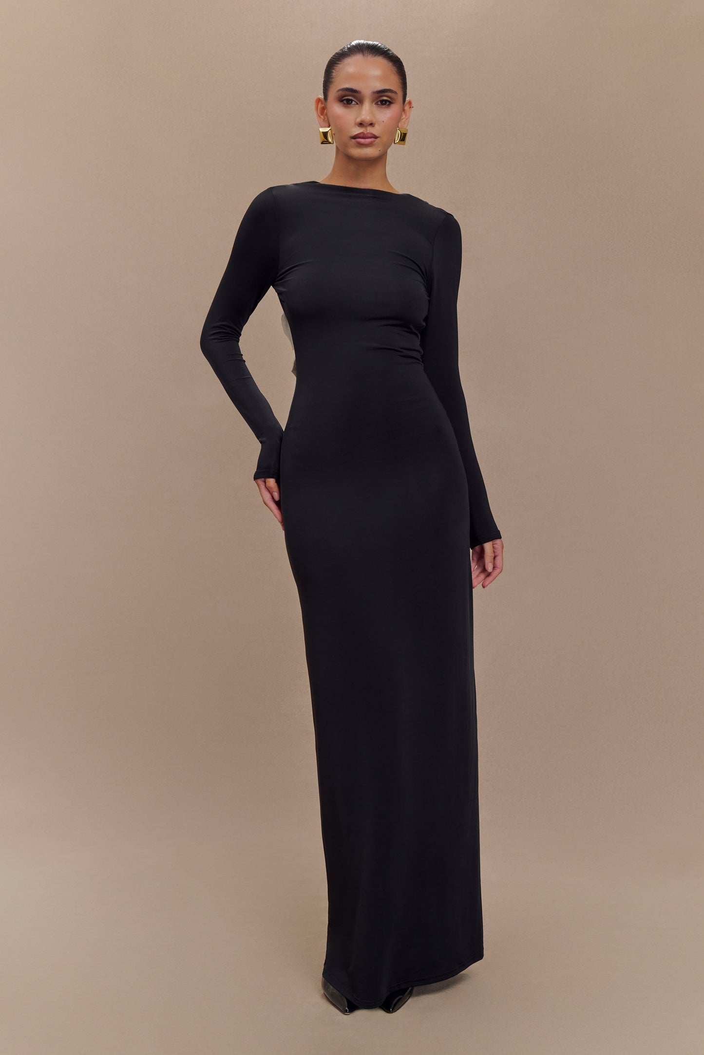 Vestido largo Bennett Slinky de manga larga - Negro y blanco