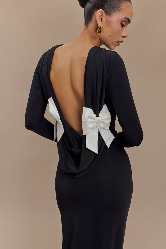 Vestido largo Bennett Slinky de manga larga - Negro y blanco