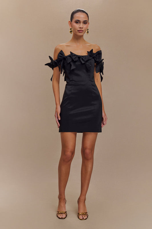 Vestido Mini Sin Espalda con Lazo y Sin Mangas de Rosa - Negro