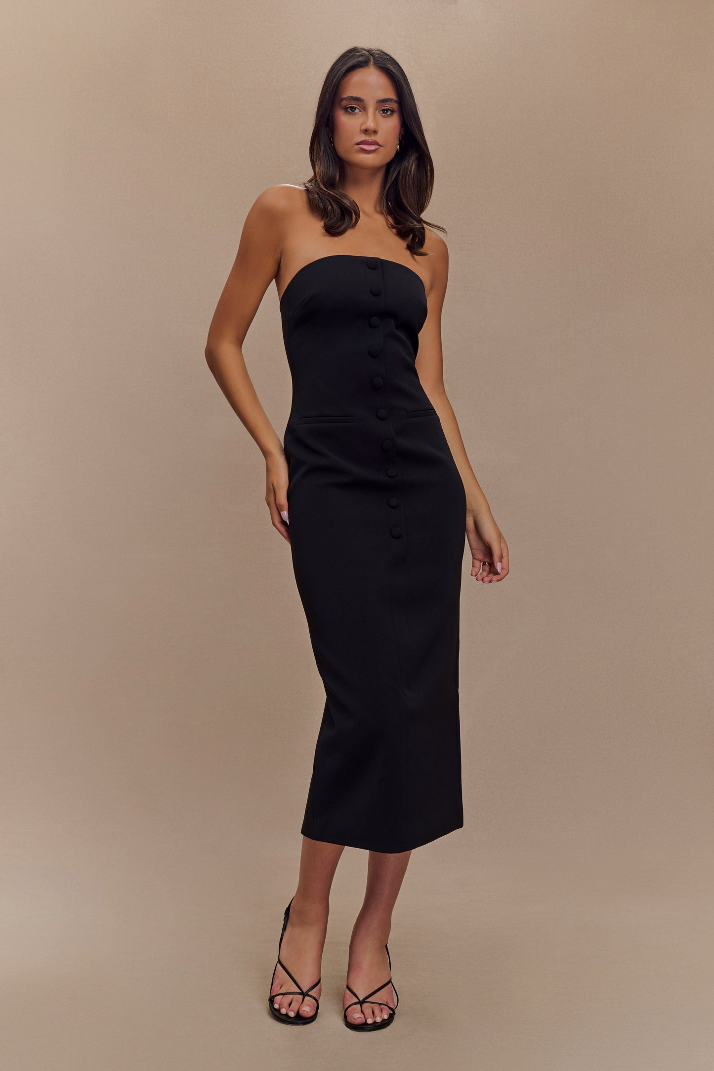 Vestido midi sin tirantes Sussan - Negro
