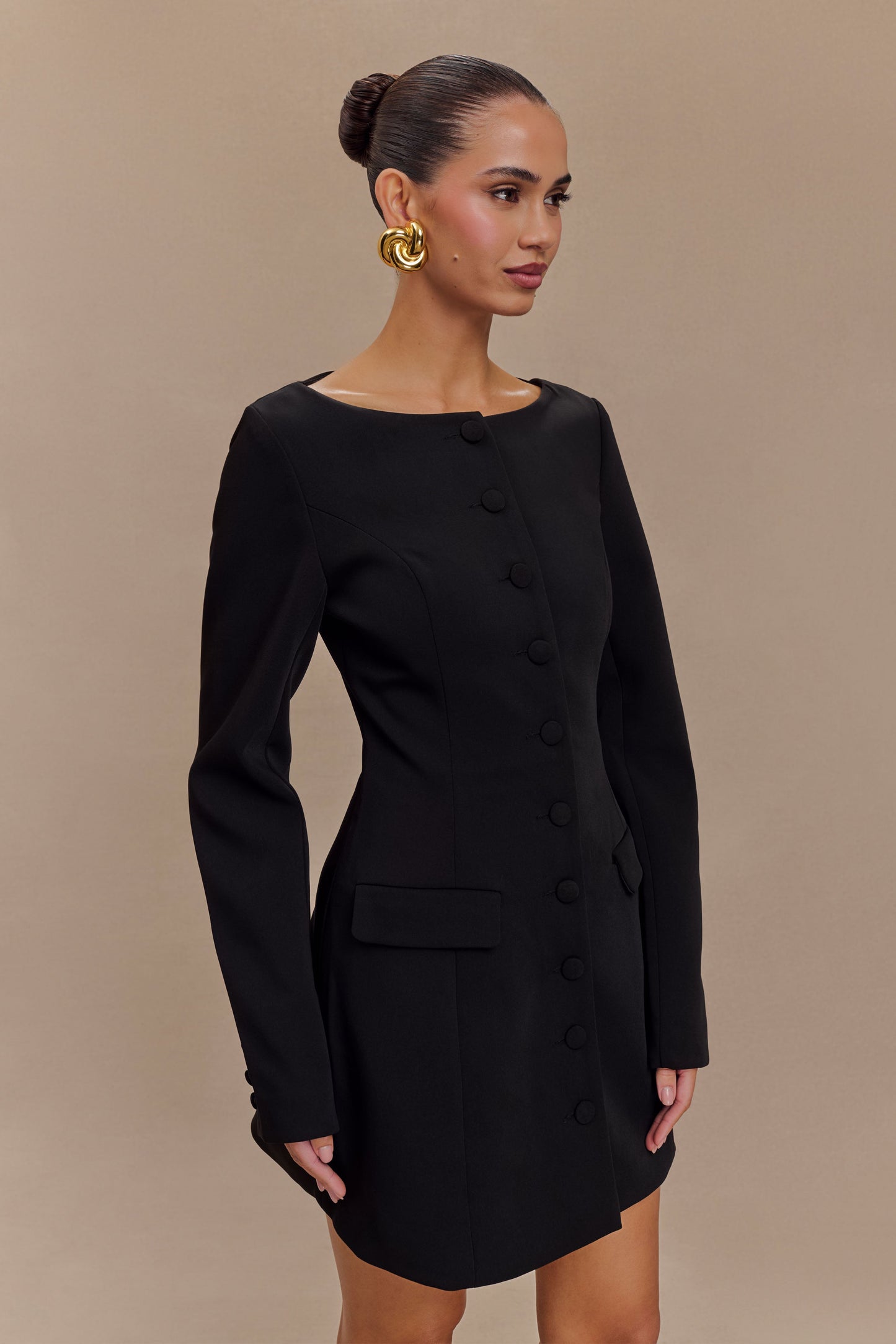 Vestido Mini de Sastre en Cuello de Barco Jolie - Negro