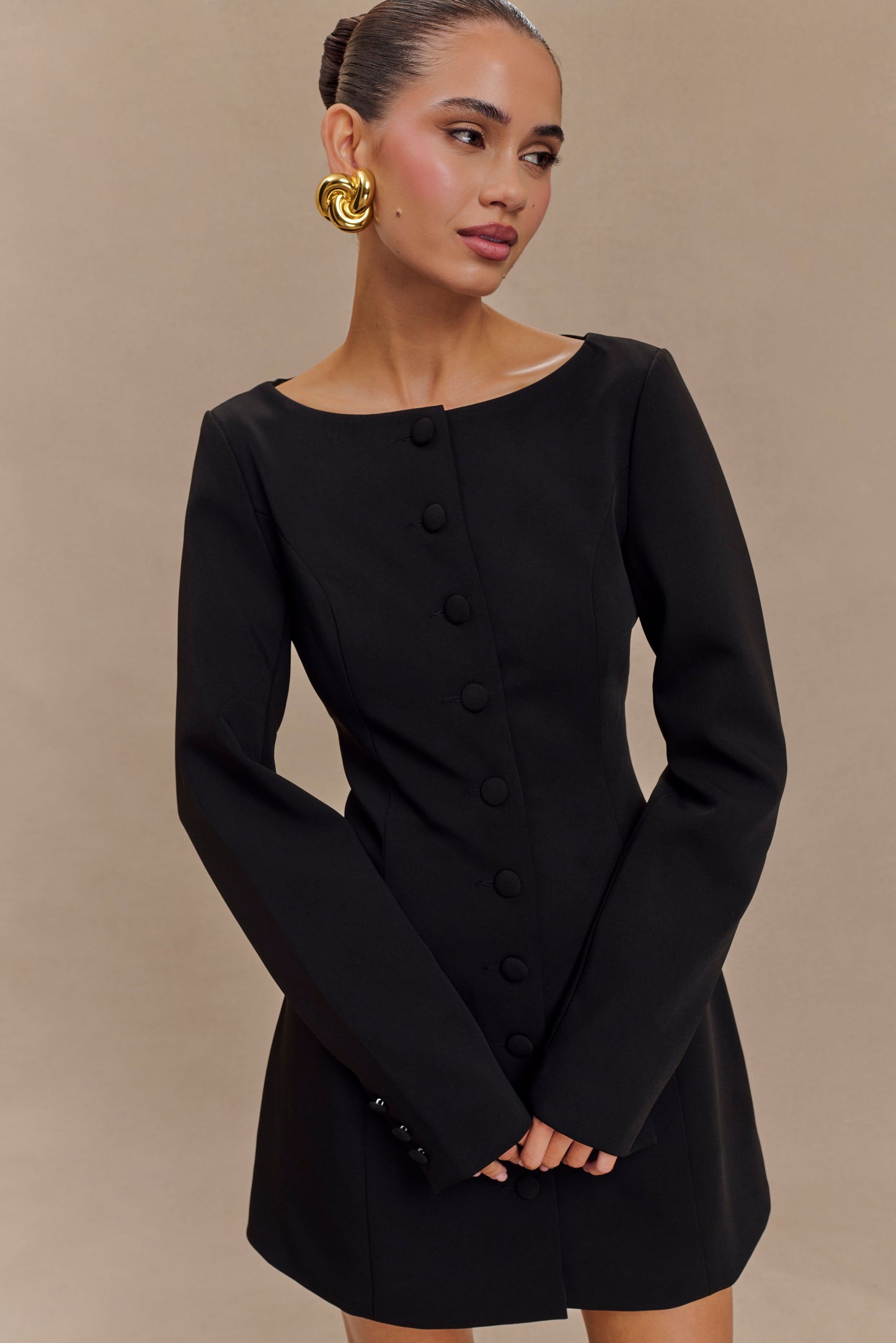 Vestido Mini de Sastre en Cuello de Barco Jolie - Negro