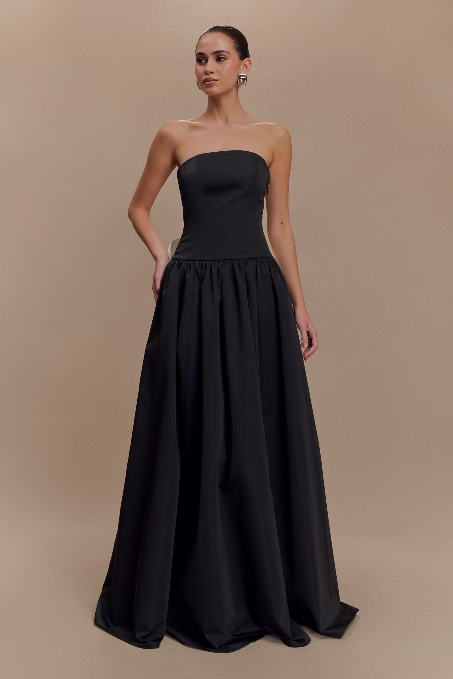 Vestido Maxi sin tirantes con lazo Frances - Negro