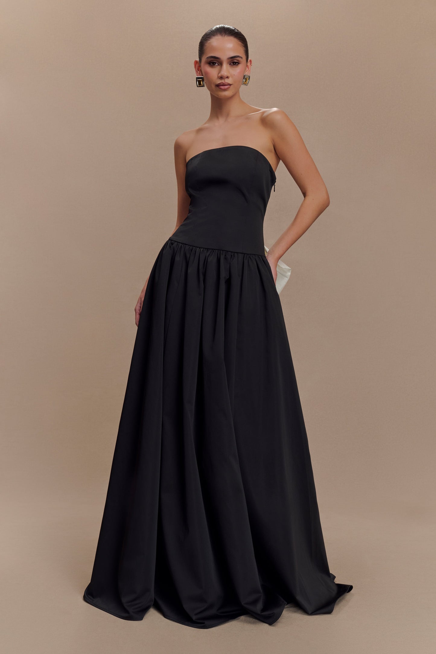 Vestido Maxi sin tirantes con lazo Frances - Negro