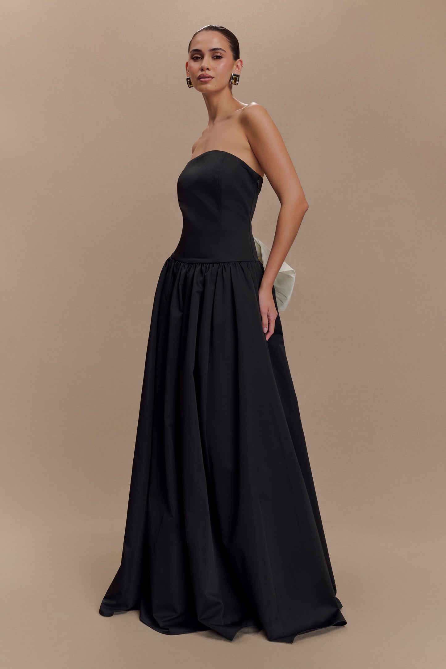 Vestido Maxi sin tirantes con lazo Frances - Negro