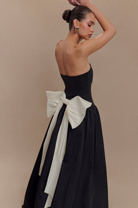 Vestido Maxi sin tirantes con lazo Frances - Negro
