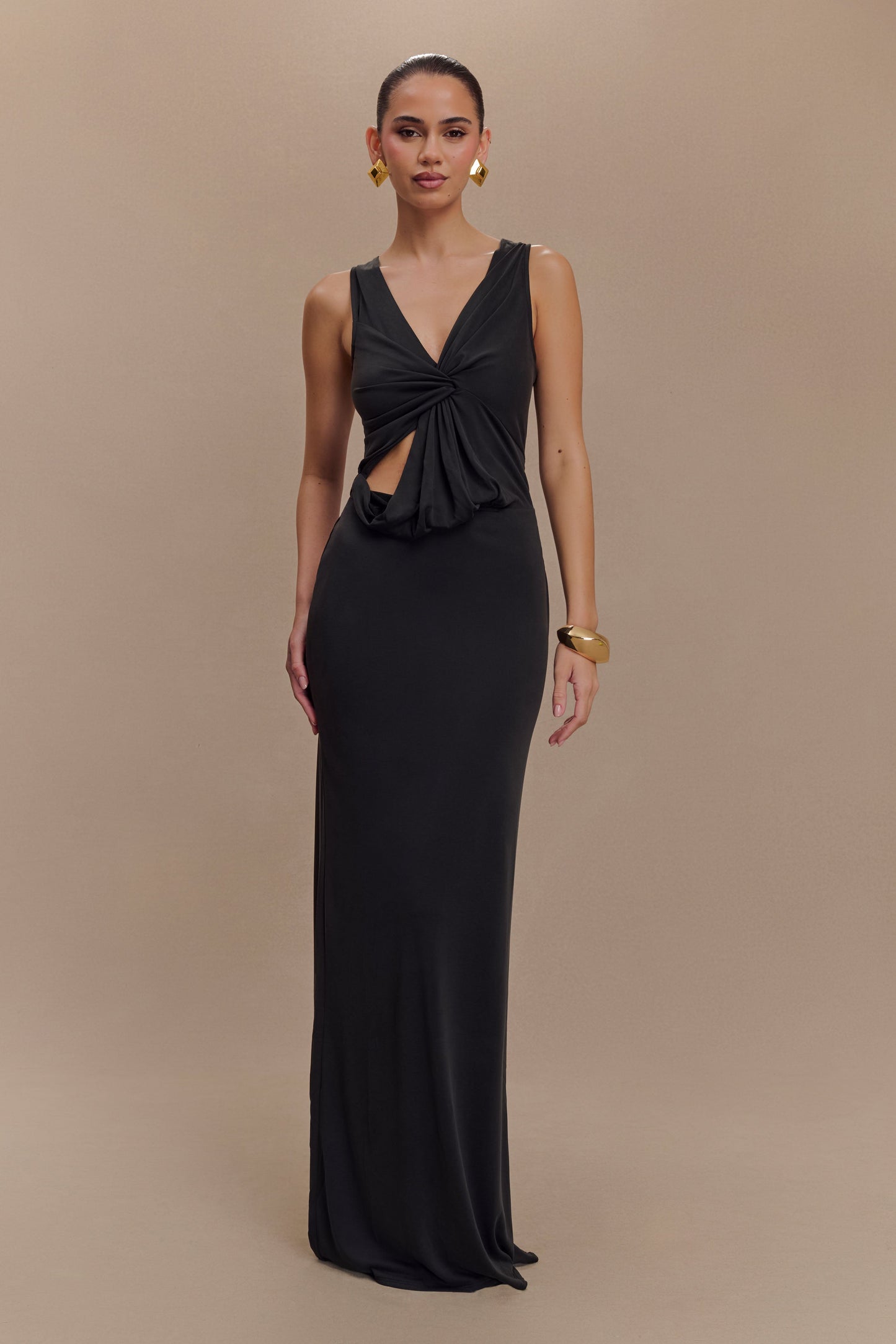 Vestido largo maxi de jersey con estampado de melocotón Kassidy - Negro