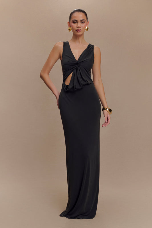 Vestido largo maxi de jersey con estampado de melocotón Kassidy - Negro