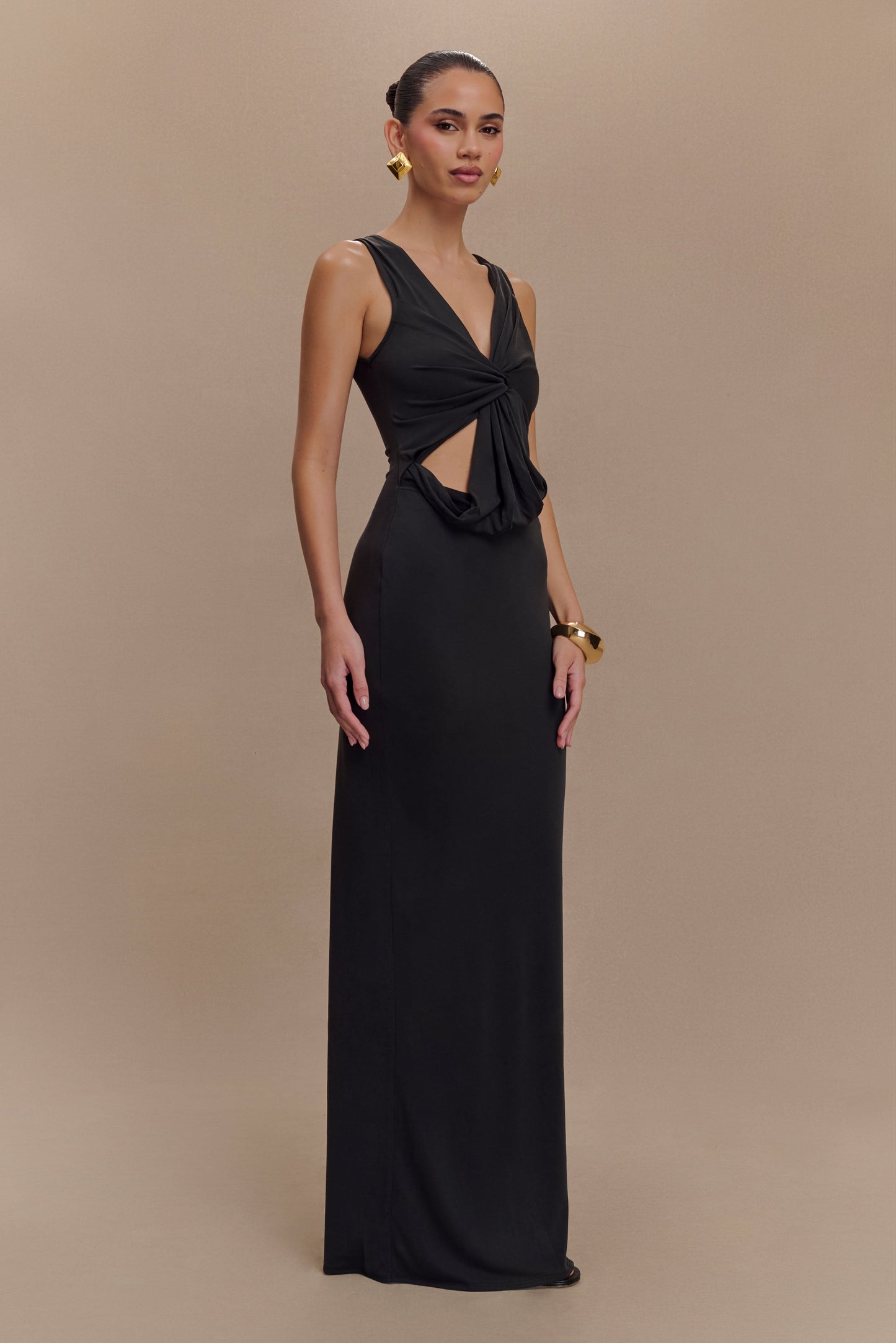 Vestido largo maxi de jersey con estampado de melocotón Kassidy - Negro
