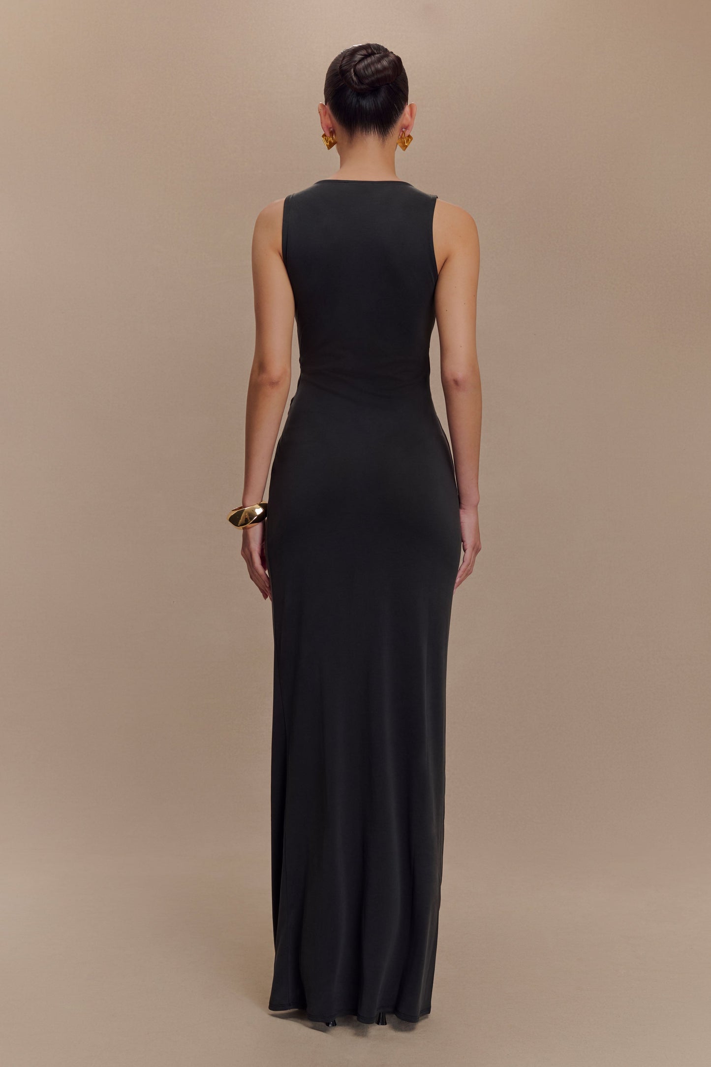 Vestido largo maxi de jersey con estampado de melocotón Kassidy - Negro