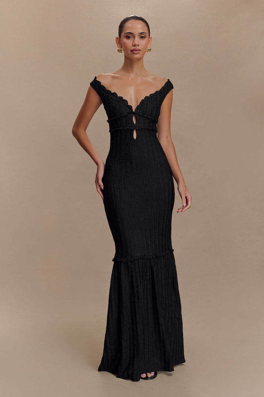 Vestido largo Maxi de hombro descubierto Natalie - Negro