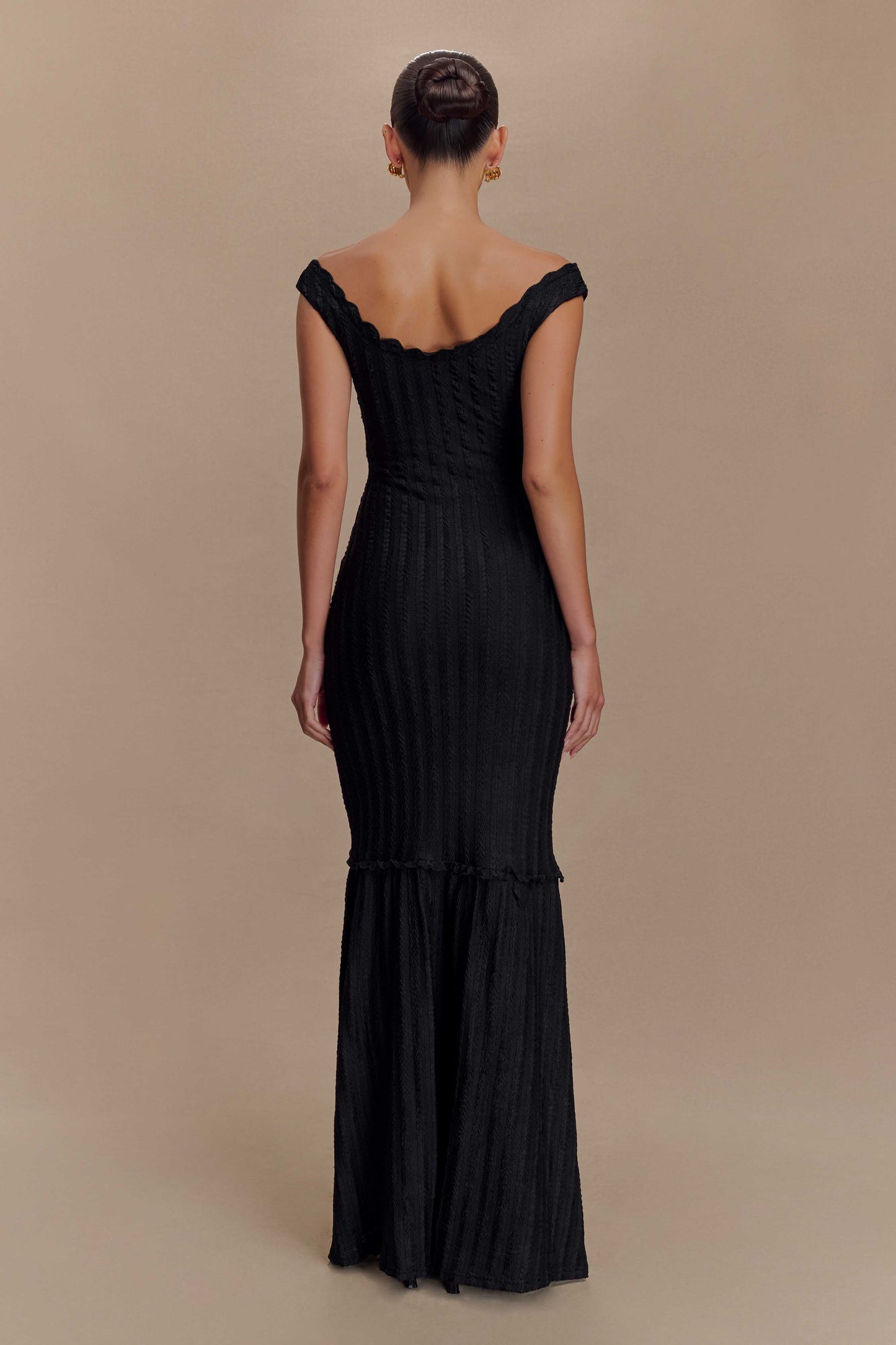Vestido largo Maxi de hombro descubierto Natalie - Negro
