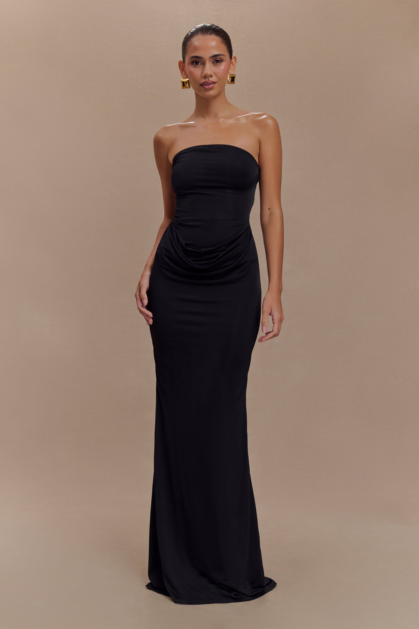 Vestido largo sin tirantes Madison Slinky - Negro