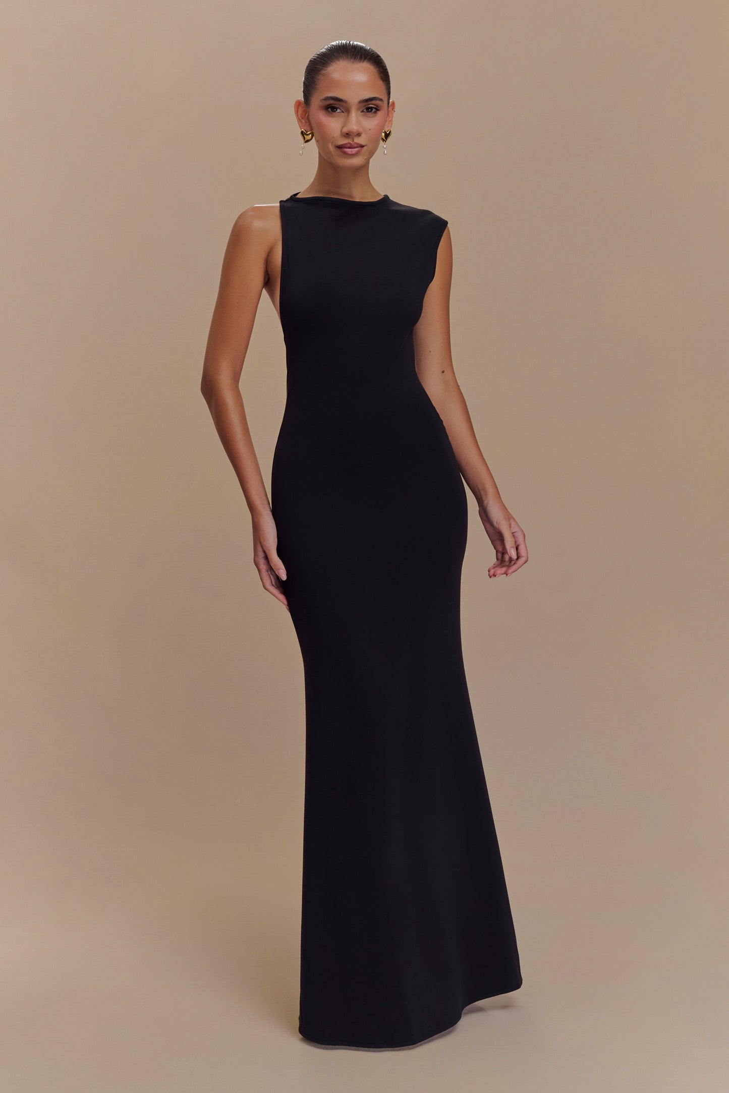 Vestido largo maxi con corte en jersey de buceo Katerina en negro