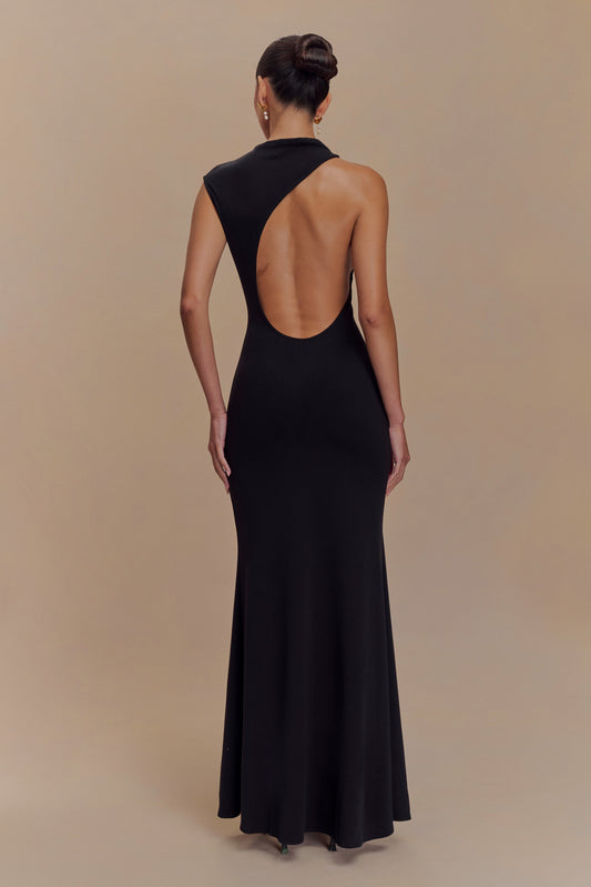 Vestido largo maxi con corte en jersey de buceo Katerina en negro