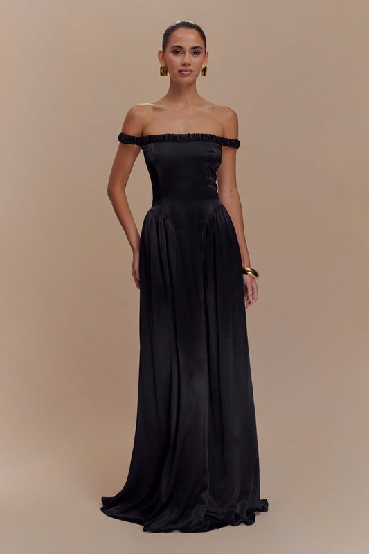 Vestido largo con cintura caída de coco - Negro