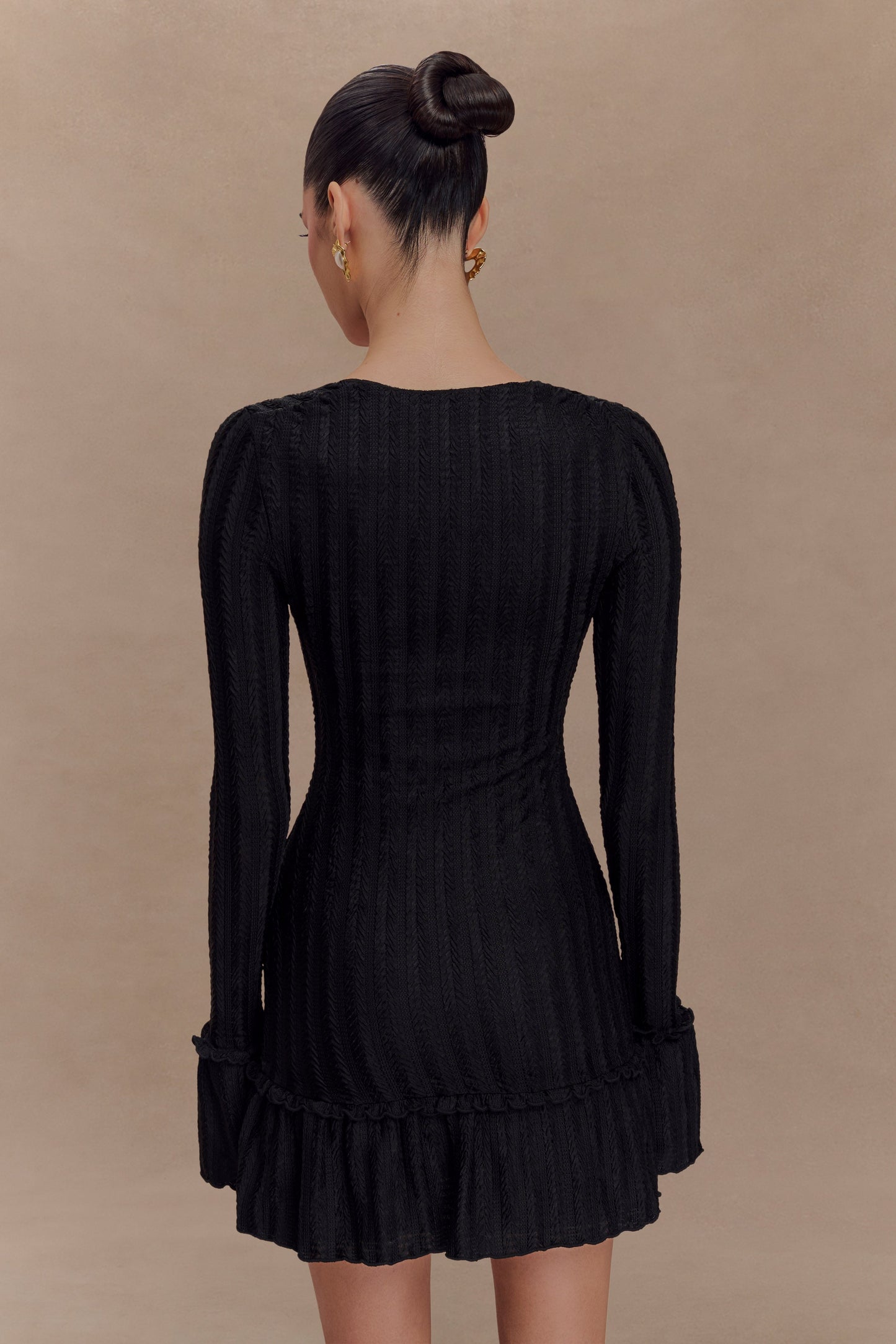 Vestido minúsculo de manga larga Daphne Pointelle - Negro