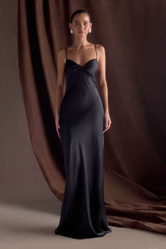 Vestido largo satinado Lilly Sweetheart - Negro