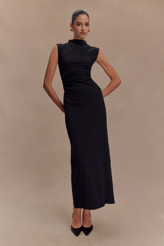 Vestido maxi negro con cuello alto y sin mangas Elliot