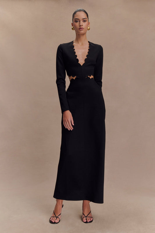 Vestido maxi de tirantes con ribetes Cynthia - Negro