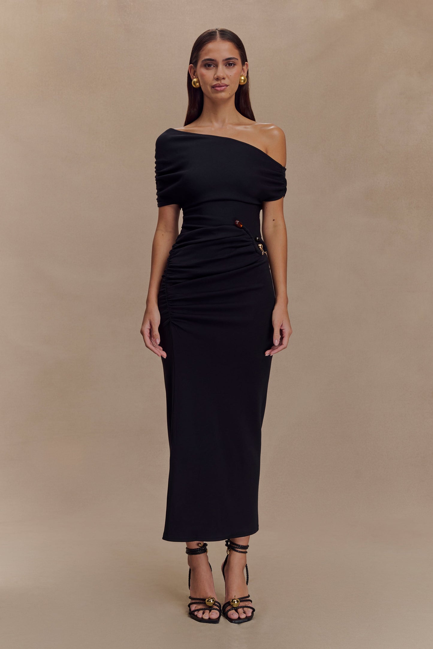 Vestido midi de neopreno Kendra con hardware - Negro