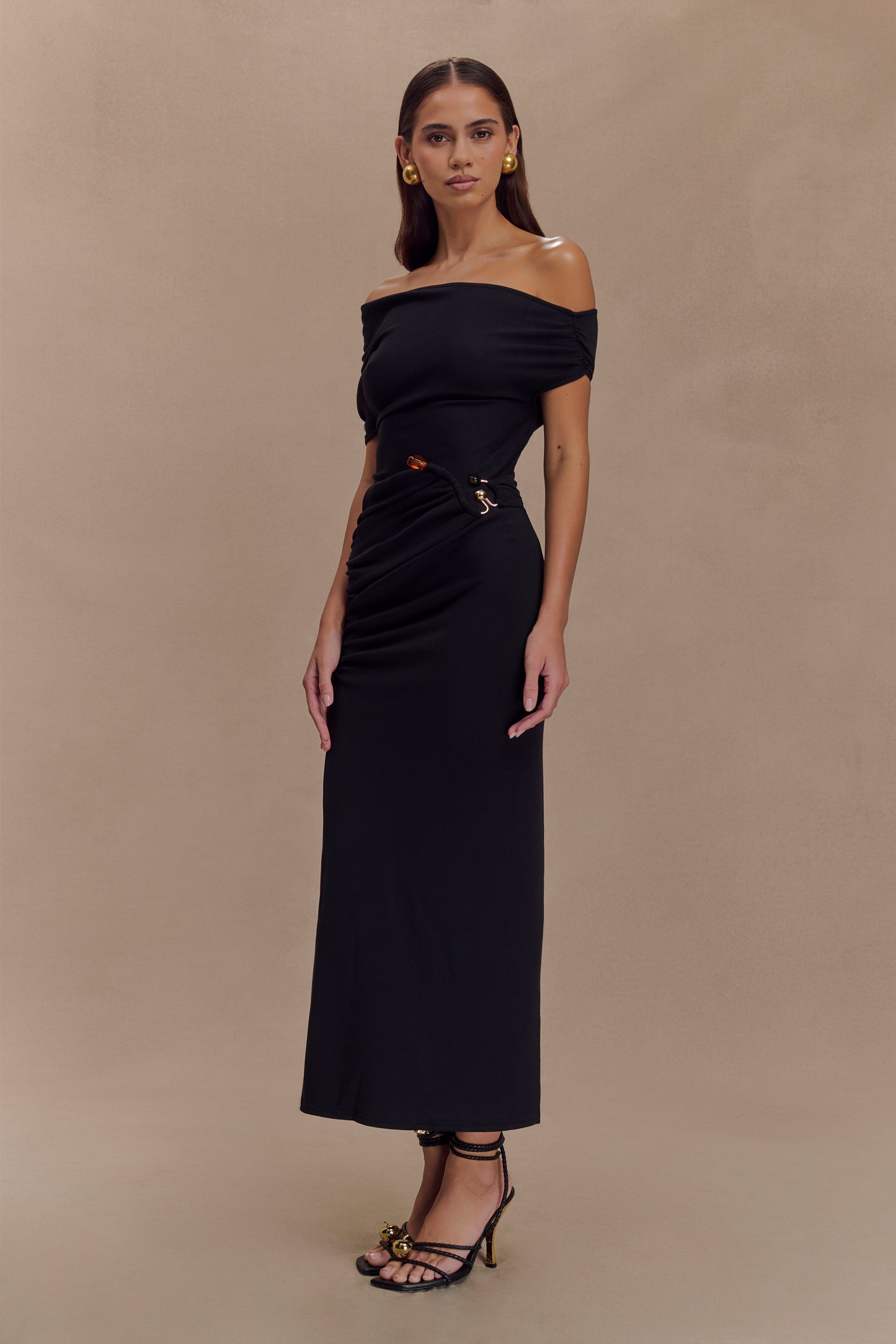 Vestido midi de neopreno Kendra con hardware - Negro