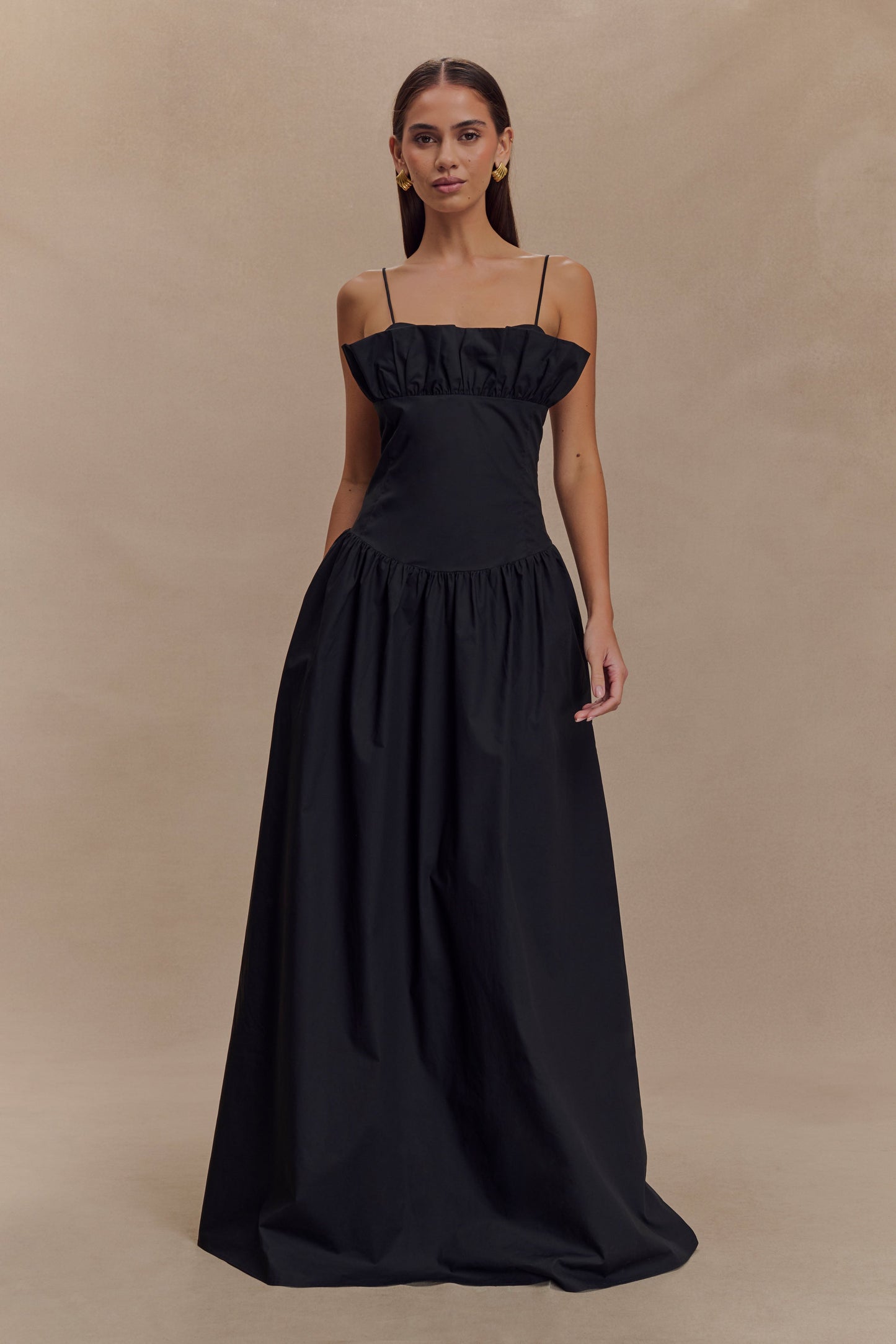 Vestido Maxi con Volantes Janis Cotton - Negro