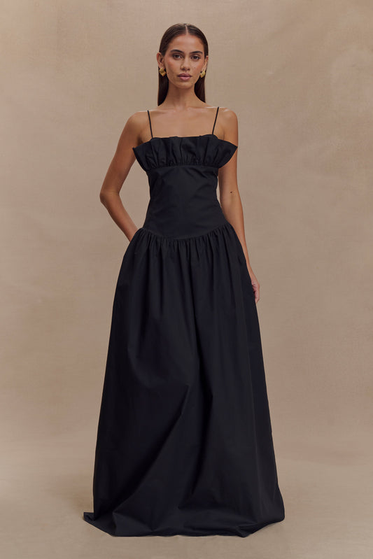 Vestido Maxi con Volantes Janis Cotton - Negro