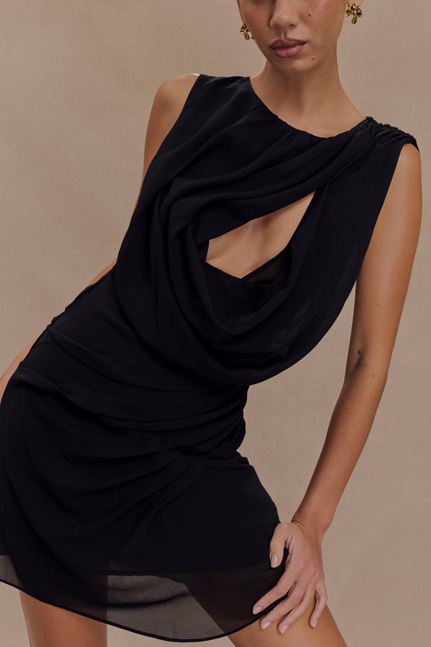 Vestido mini de gasa Oria - Negro