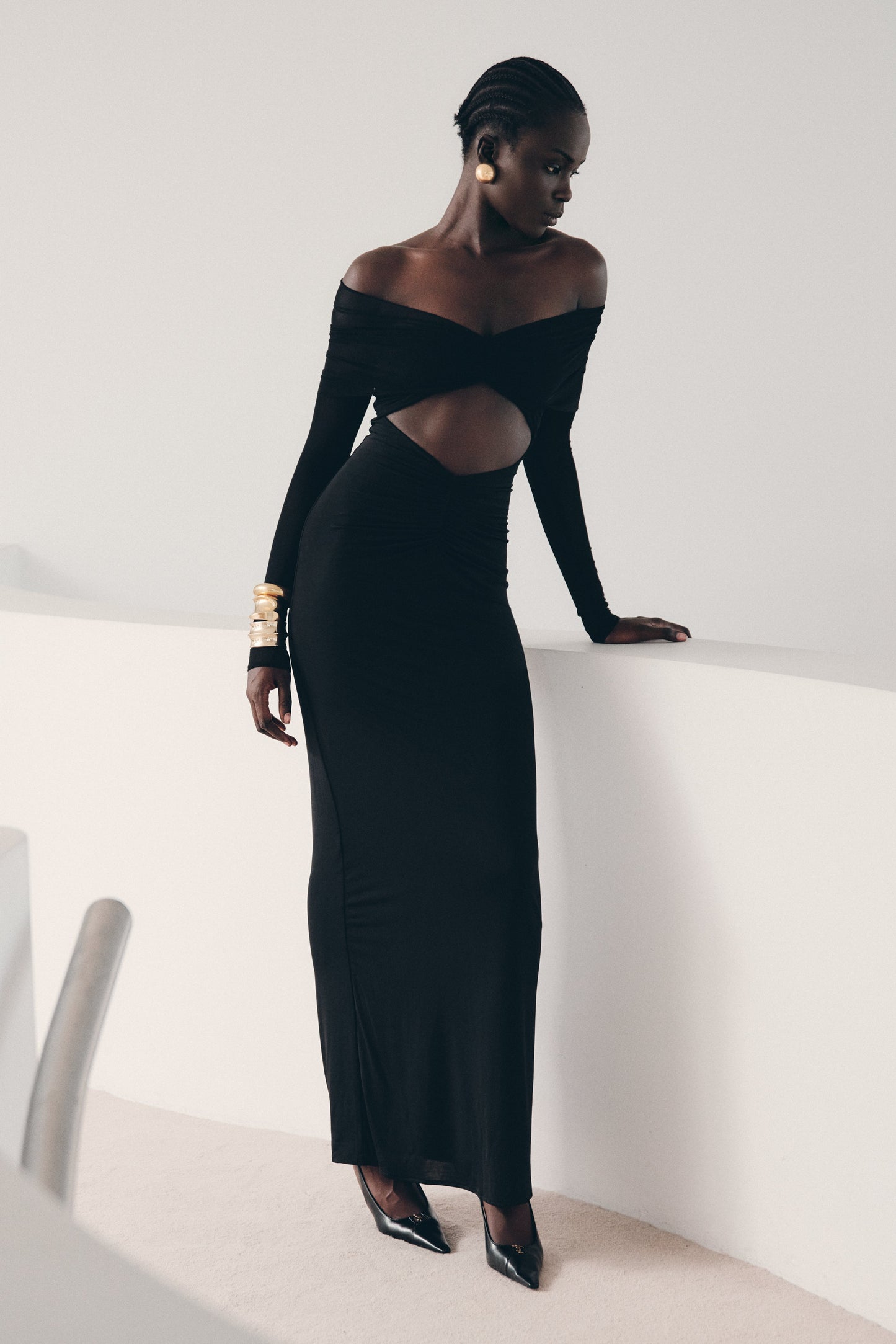 Vestido largo recto y de malla Rafaella - Negro