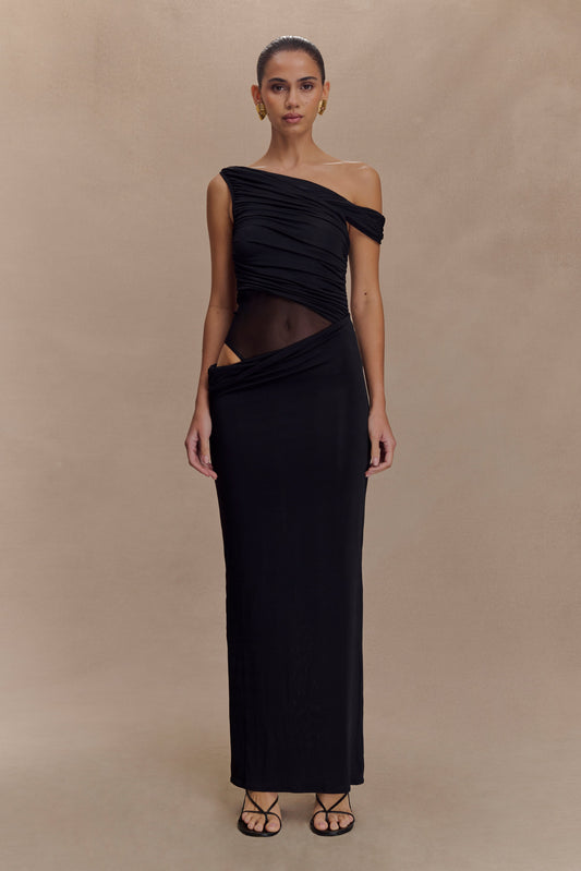 Vestido largo tipo slip de un hombro Callen en negro