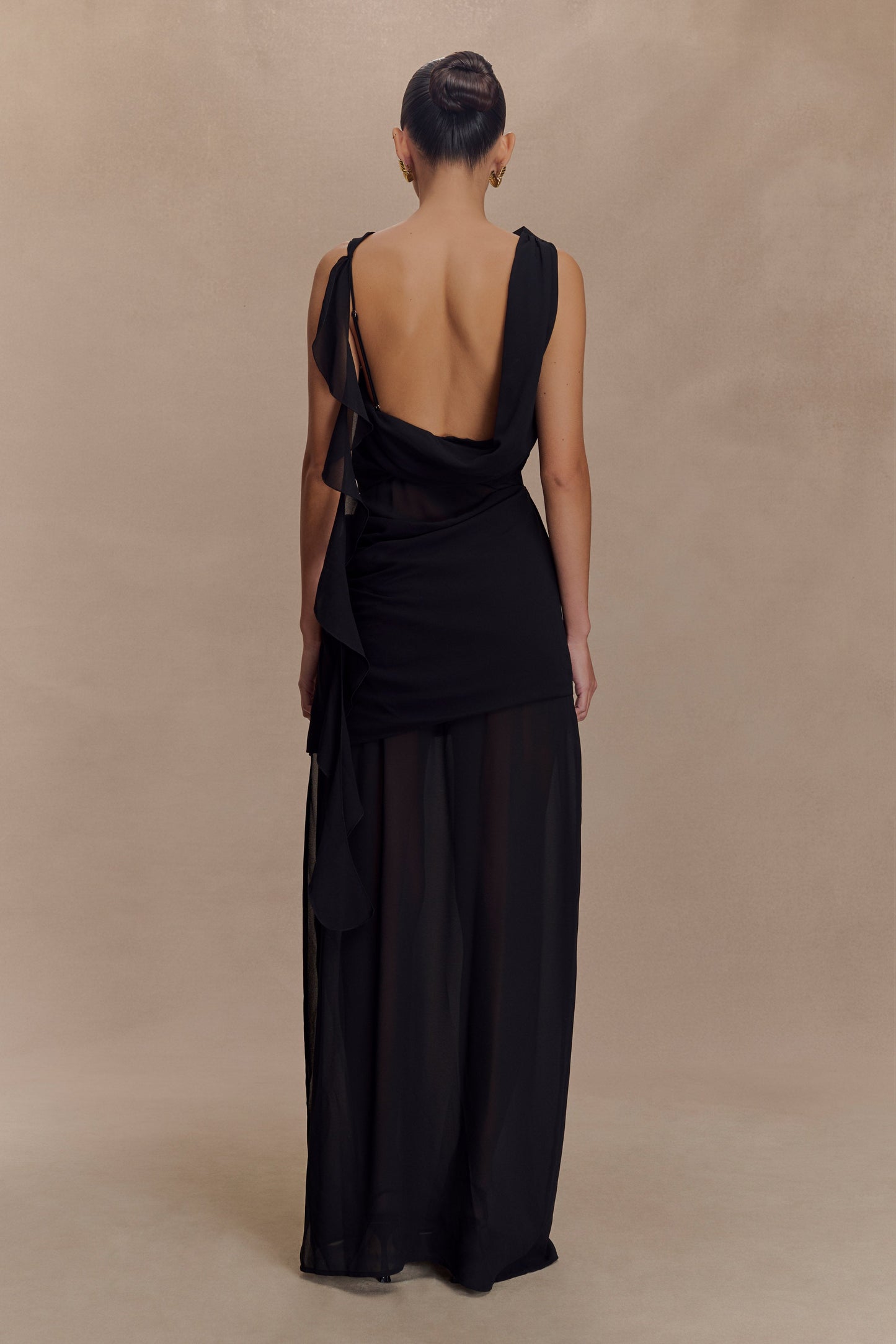 Vestido maxi de gasa drapeada Daria - Negro