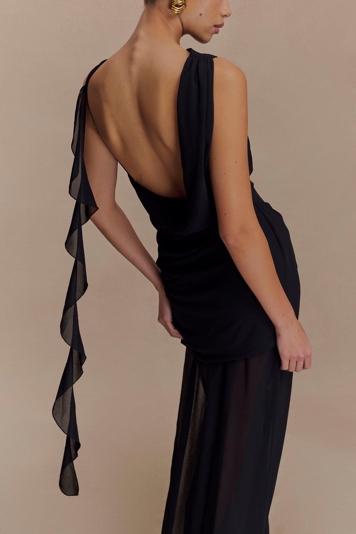 Vestido maxi de gasa drapeada Daria - Negro