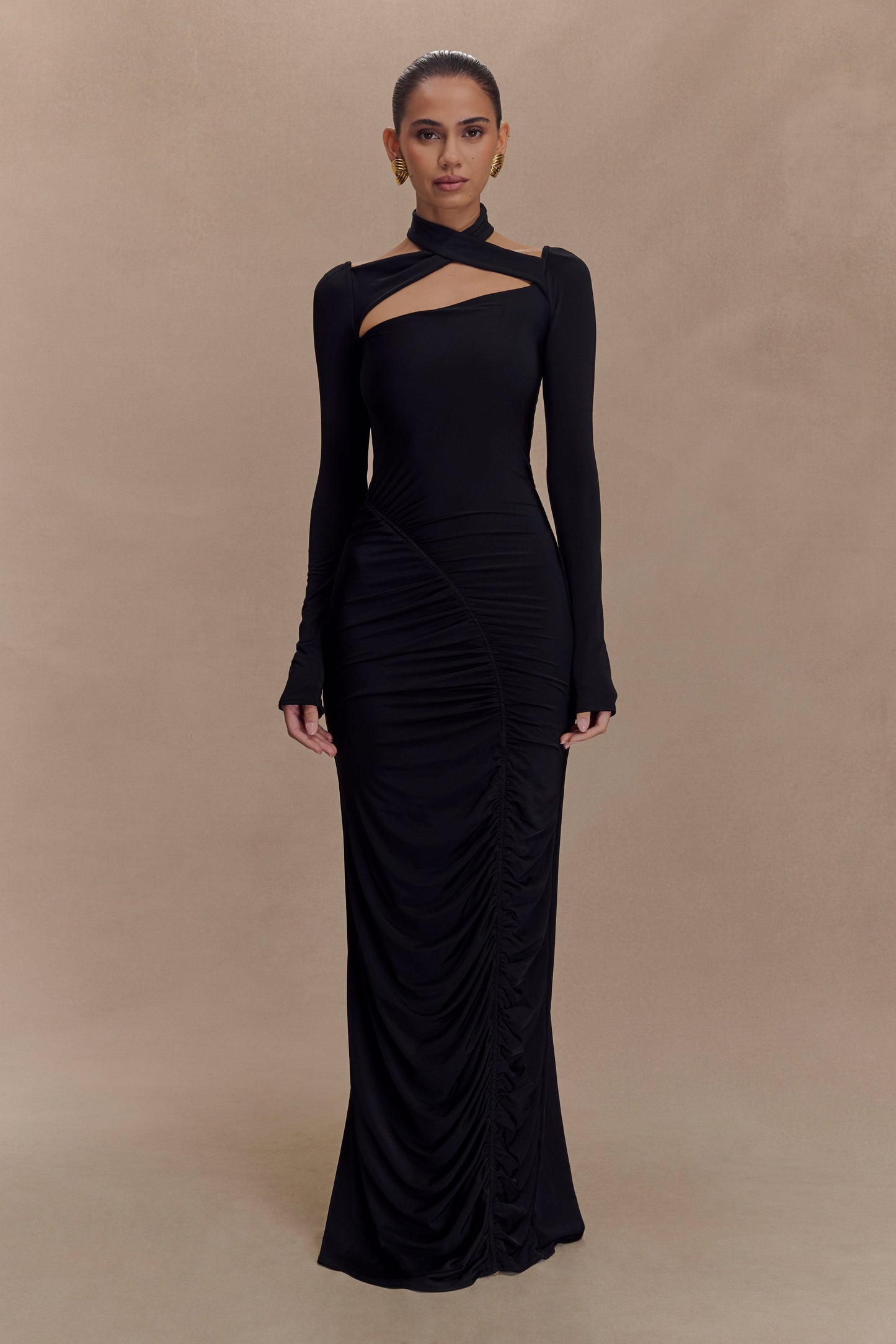 Vestido largo de manga larga Lyndon Slinky - Negro