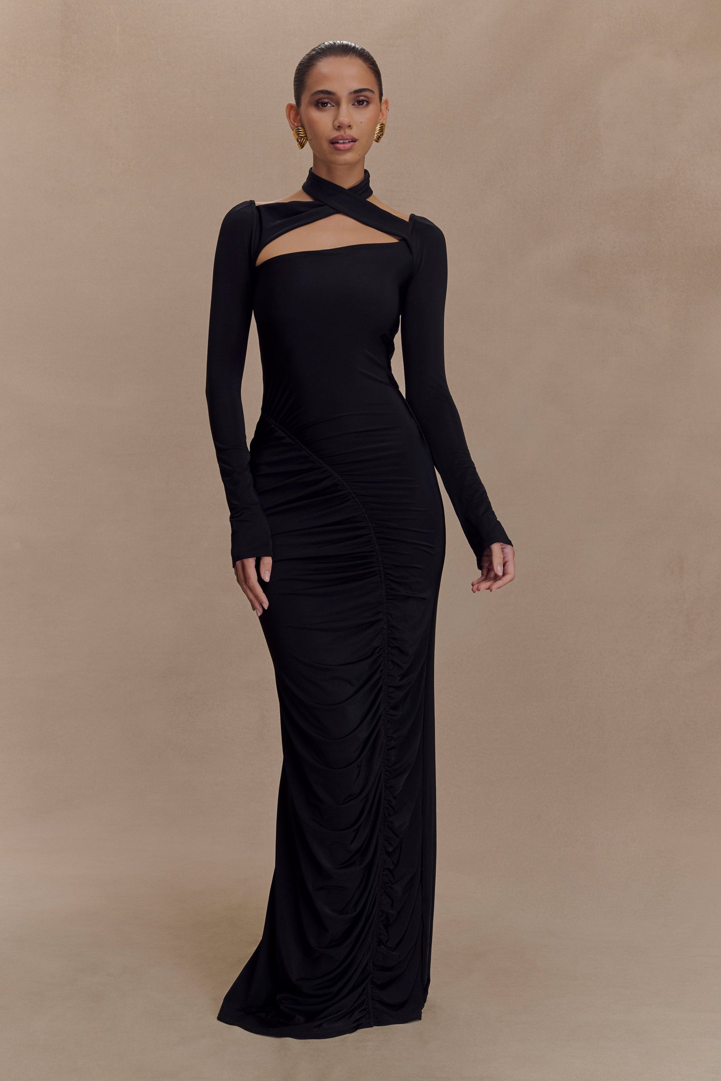 Vestido largo de manga larga Lyndon Slinky - Negro