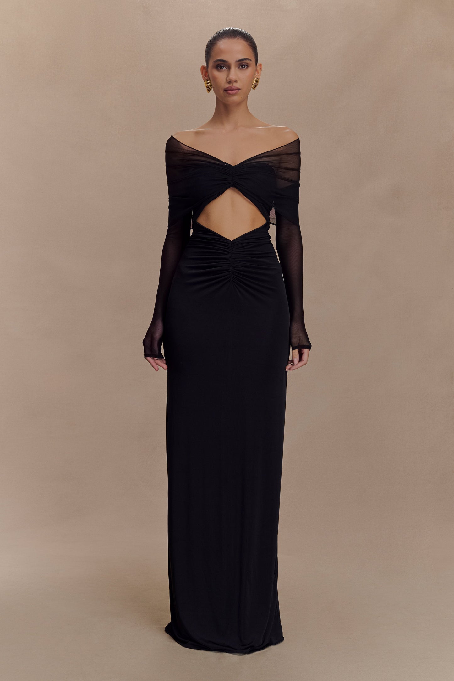 Vestido largo recto y de malla Rafaella - Negro
