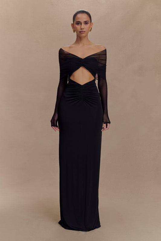 Vestido largo recto y de malla Rafaella - Negro