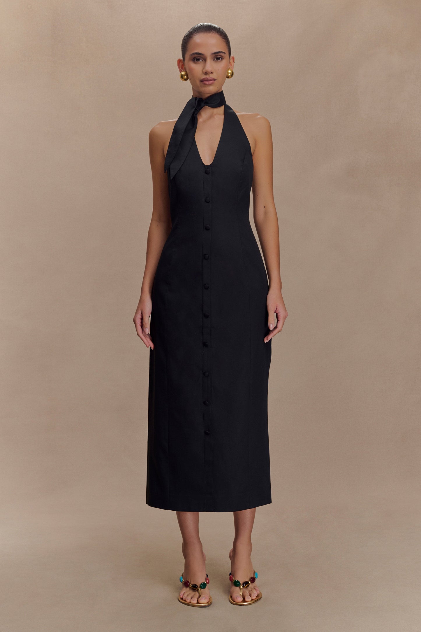 Vestido midi con cuello halter de Simona - Negro