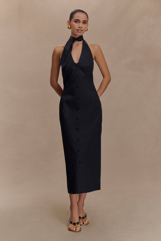 Vestido midi con cuello halter de Simona - Negro