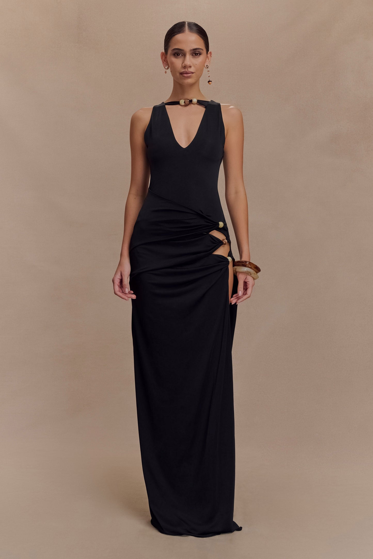 Vestido largo de cuentas Kaiden Slinky - Negro