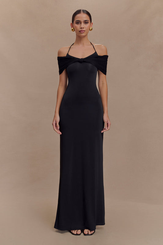 Vestido largo Maxi de malla y tirantes tipo slinky Bernadina - Negro