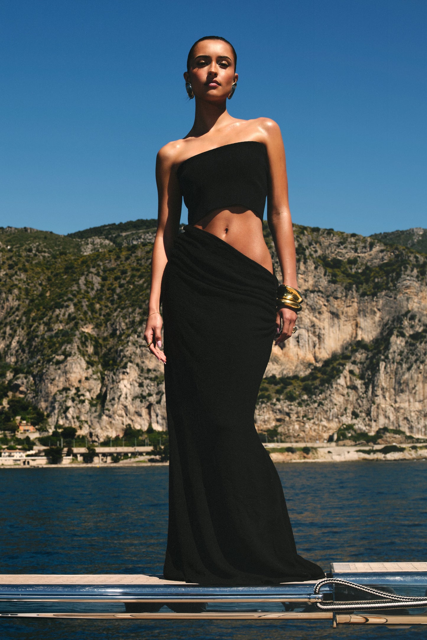 Vestido largo sin tirantes de punto Jasiel - Negro