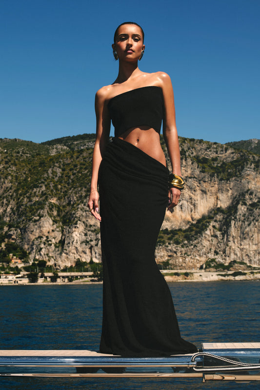 Vestido largo sin tirantes de punto Jasiel - Negro