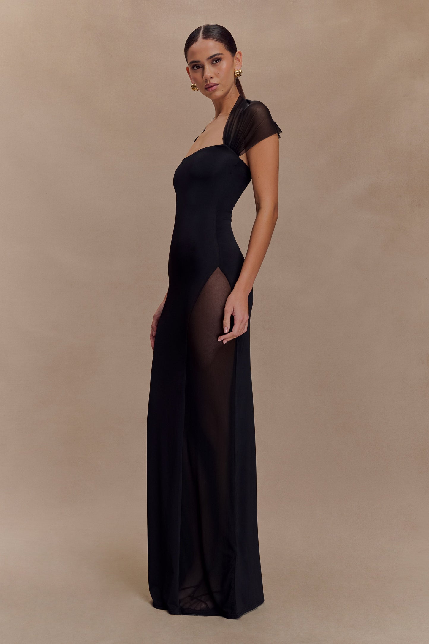 Vestido largo Wyatt Slinky y de malla - Negro
