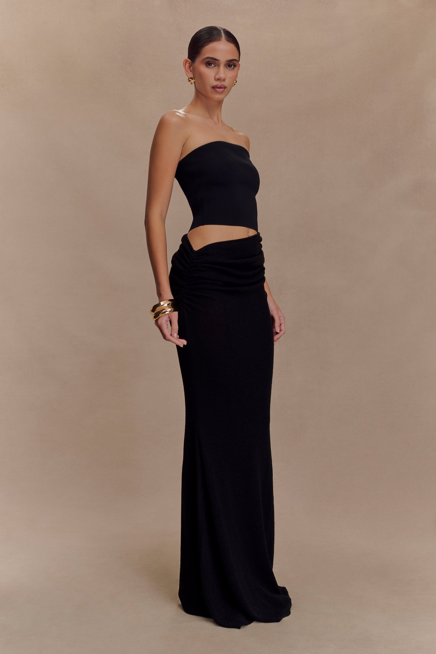 Vestido largo sin tirantes de punto Jasiel - Negro