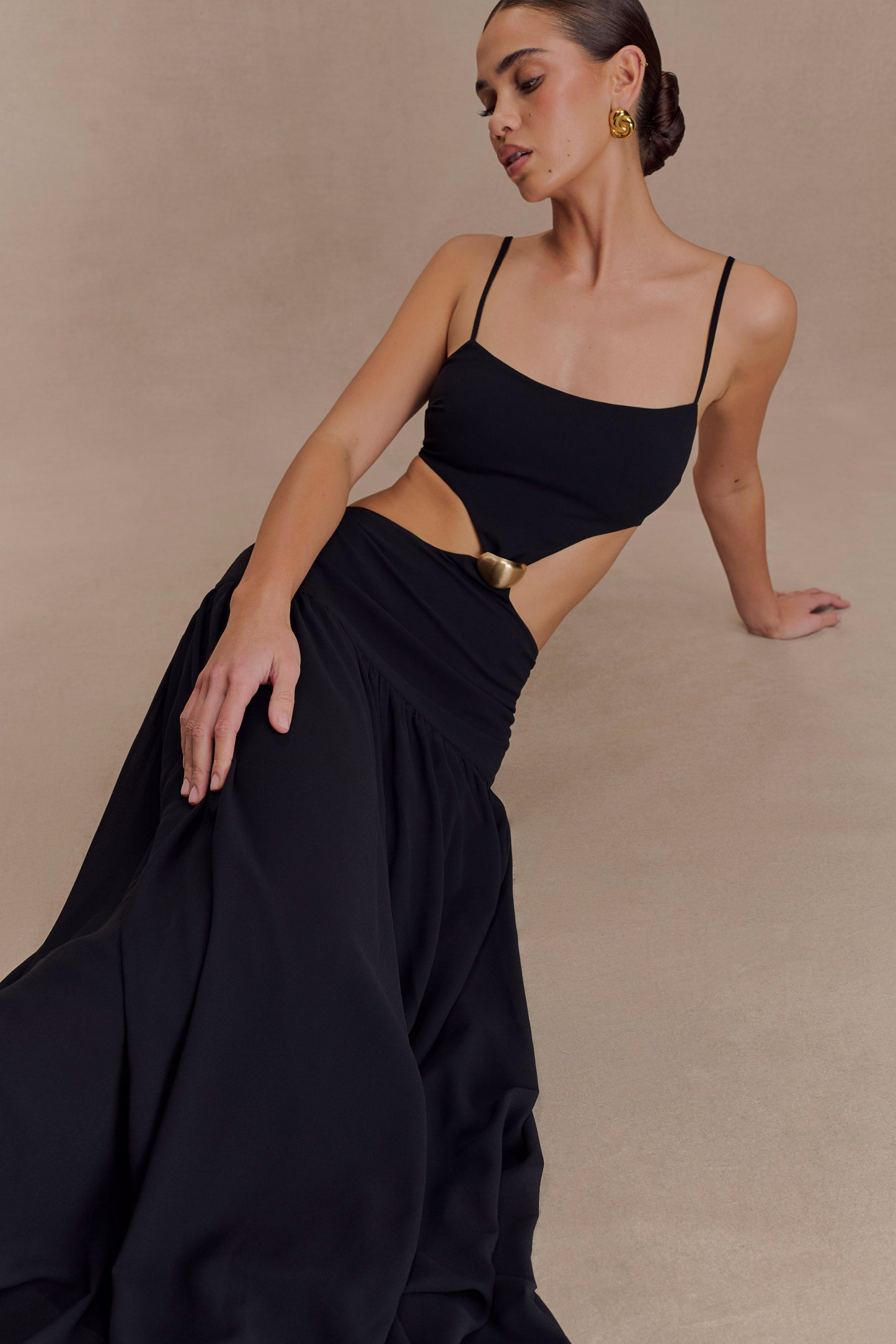 Vestido midi de chiffon Georgina - Negro
