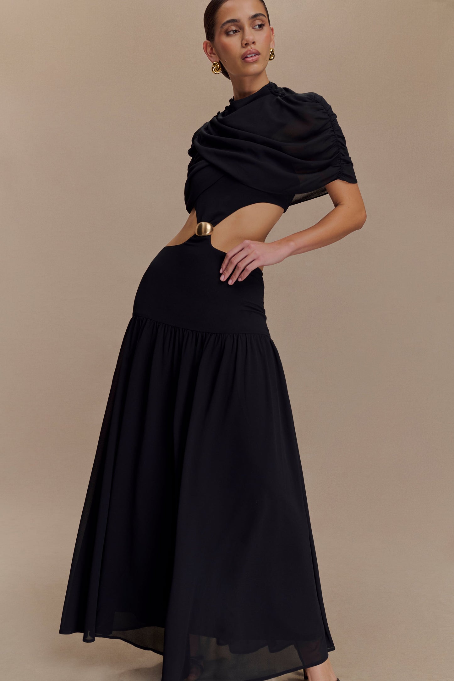 Vestido midi de chiffon Georgina - Negro