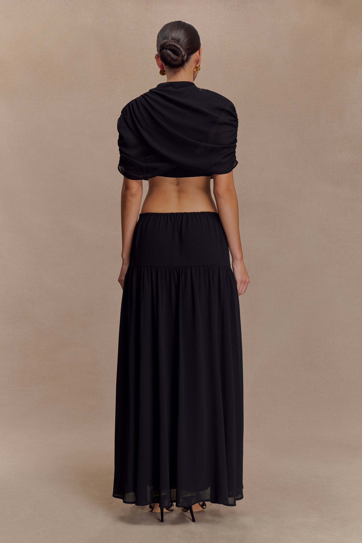 Vestido midi de chiffon Georgina - Negro
